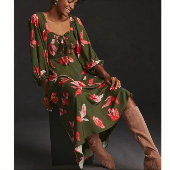 Hutch Olive and Coral Floral Maxi Dress - Picture 2 of 8